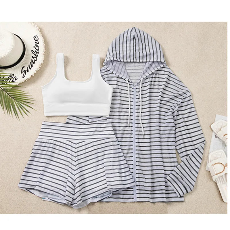 Bikini Set Plus Size Women Swimwear Swimming Suits 3 Pieces Cover Ups Beach Ladies Bottom Tops Long Sleeve Sunscreen Shirt