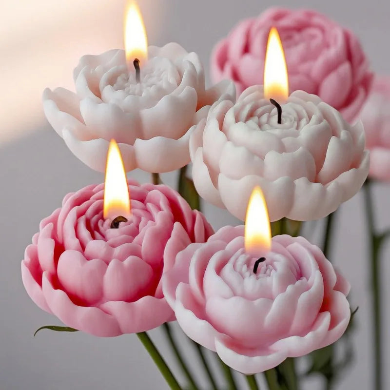 1pc New Lotus Rose Peony Candle Mold, 3D Flower Soap Gypsum Craft Resin Cement Silicone Mold, DIY Chocolate Cake Baking Supplies