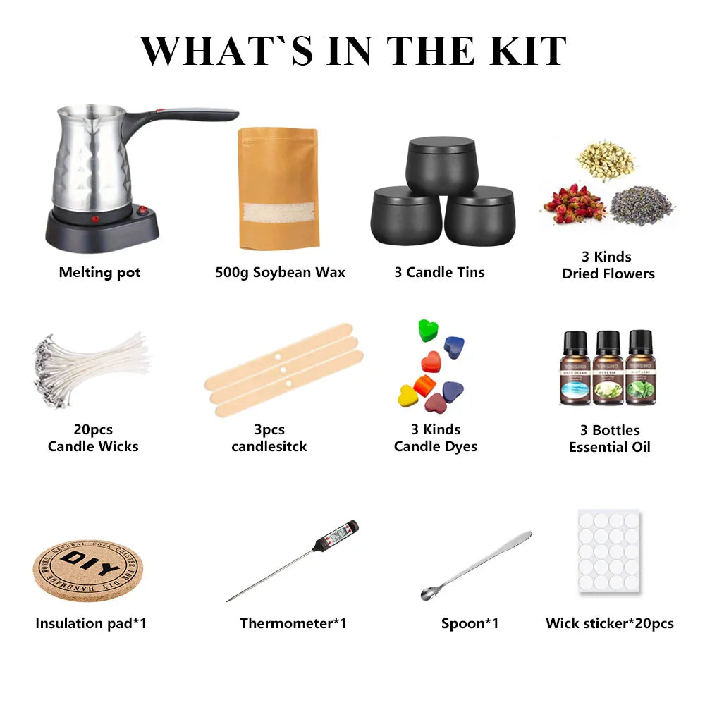 Candle Making Kit with Wax Melter, Complete Candle Making Supplies, Including Melting pot, Soy Wax, Melting Pot, Scents and Dyes