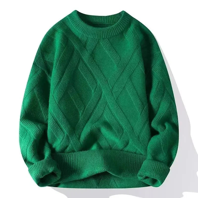 Autumn Winter Men's Sweater Casual Loose-fit Red Knitted Pullover Round Neck Base Layer Thickened Trendy Top For Men