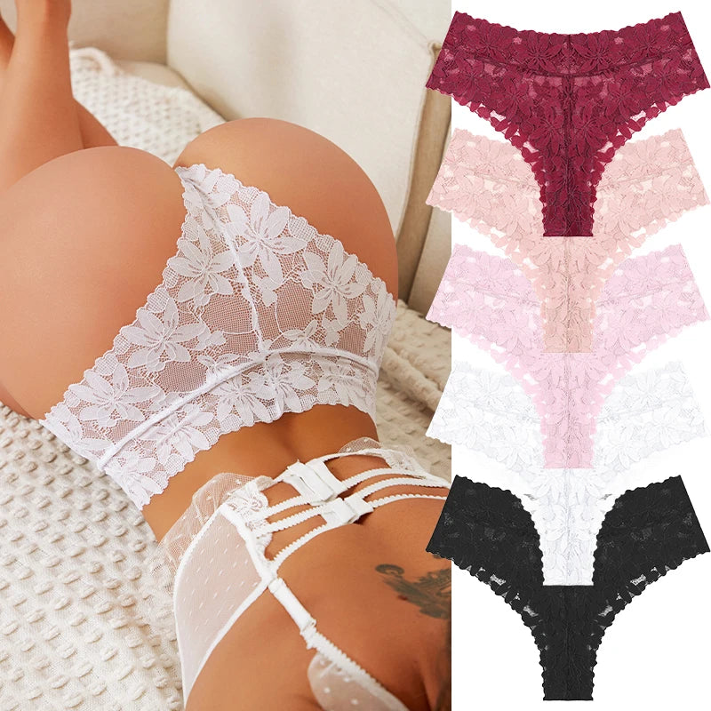 5PCS/SET Women's Floral Lace Panties Sexy Perspective Low Waist Briefs Hollow Comfortable And Breathable Lingerie Sexy Lace New