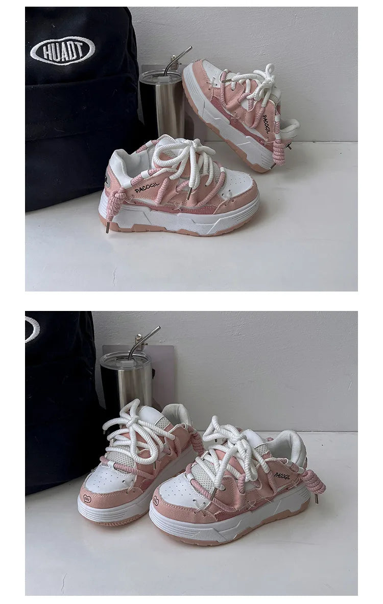 Cute Harajuku Sneakers Women's Running Shoes New Blue Thick Platform Sneakers Students Outdoor Casual Pink Vulcanized Shoes 42