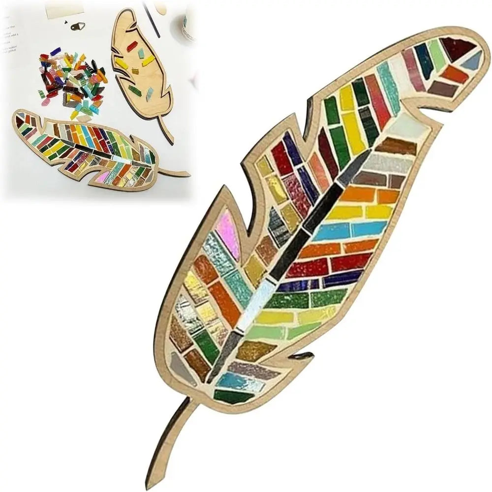 Creative Arts and Crafts DIY Mosaic Kit Stained Glass Wooden Feather Mosaic Kit Bird Bright Feather Mosaic Arts Girlfriend