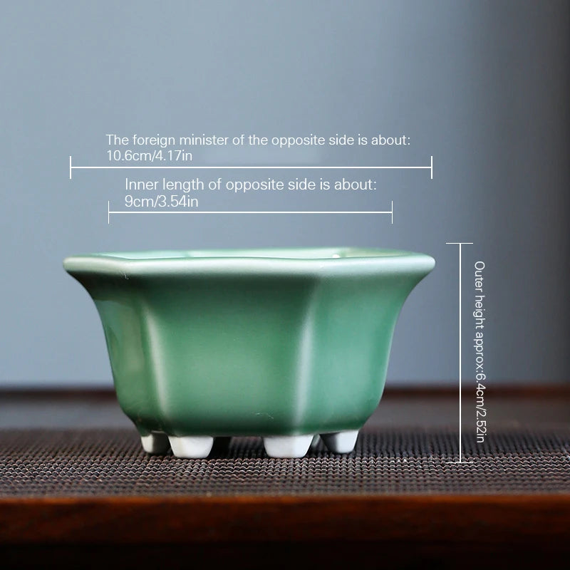 Chinese Purple Clay succulent Flowerpot Glazed Ceramic Bonsai Pot Creative Crack Small Pot Tabletop Potted Hexagonal Flower Pots