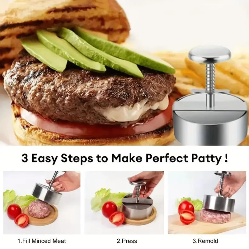 1PC Stainless Steel Hamburger Patty Manual Meat Cheeseburger Press Round Diy Patty Meat Dumpling Wrapper Kitchen Supplies Tools