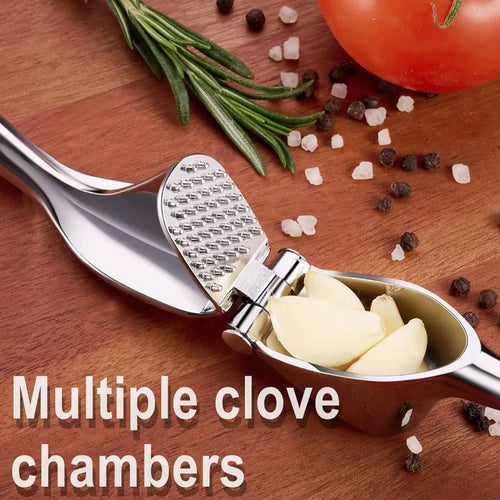 1pc zinc alloy garlic press – ergonomic soft-grip handle, easy to squeeze and clean, efficiently minces garlic cloves.