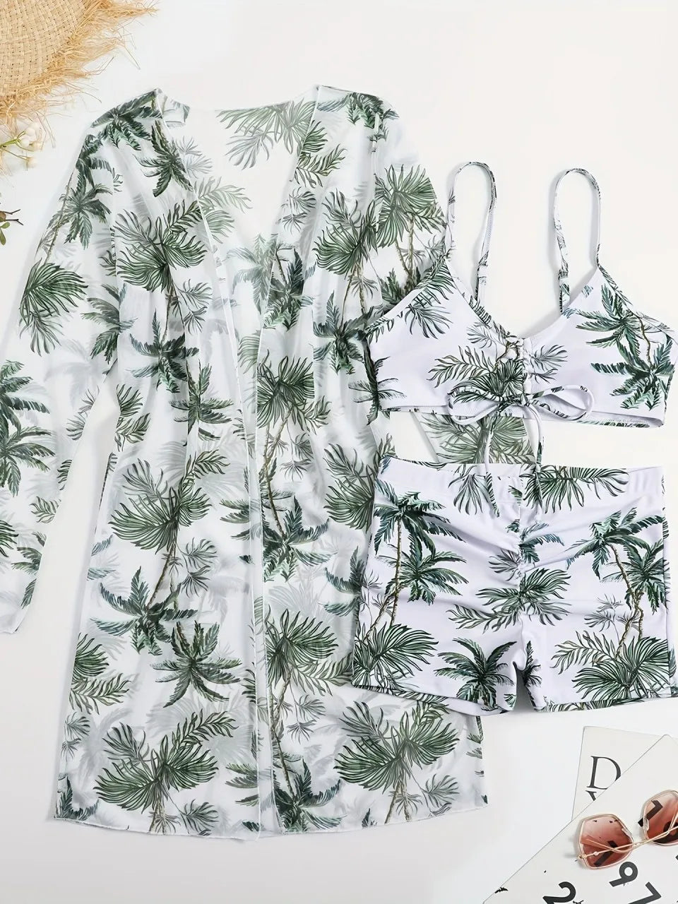 3 Pieces Tie Dye Bikinis Swimsuit 2025 New Women Drawstring Front Swimwear Female High Waist Shorts Bathers Swim Suit Beachwear