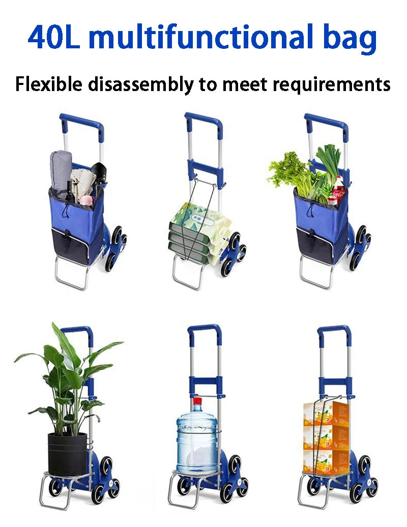 Electric Climbing Shopping Cart Large Capacity Silent Electric Handcart Household Portable Foldable Shopping Bag with Wheels