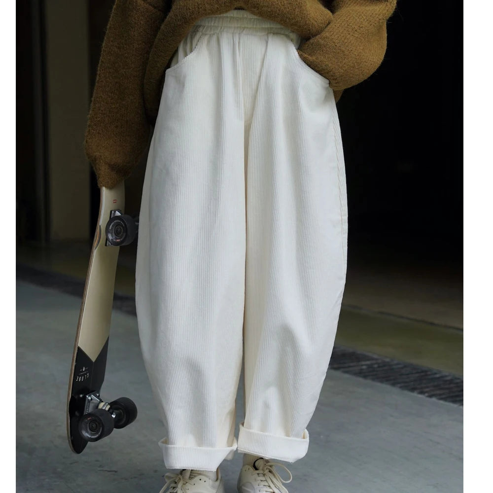 2025 Women Spring Fashion Big Wide Leg Pants Stretch High Waist Corduroy Pants Fashion Clothes 100% Cotton Pants Female Trousers