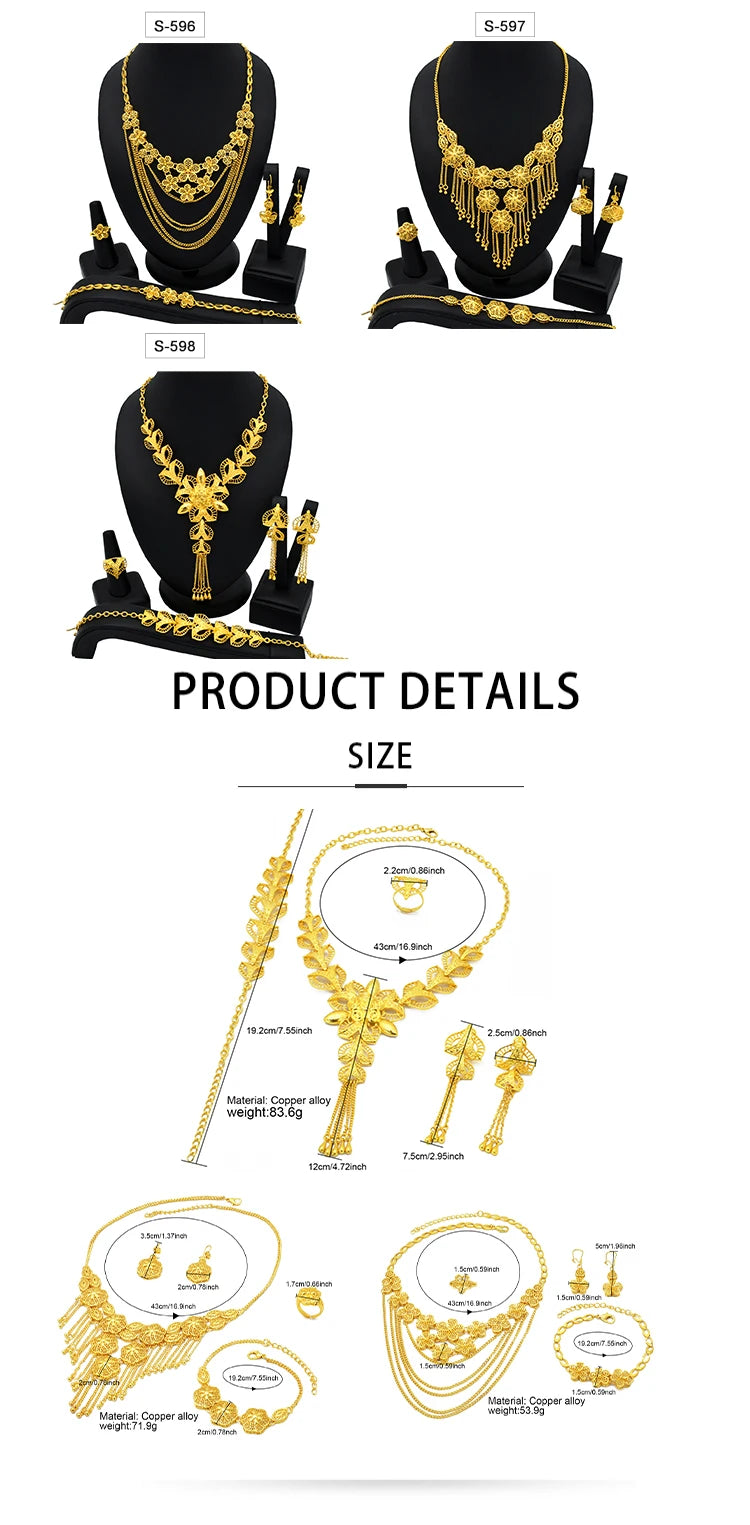 Ethiopian Tassel 24k Gold Plated Jewelry Sets For Women Arabic Wedding Indian Bridal Dubai Necklace And Earring Set Party Gifts