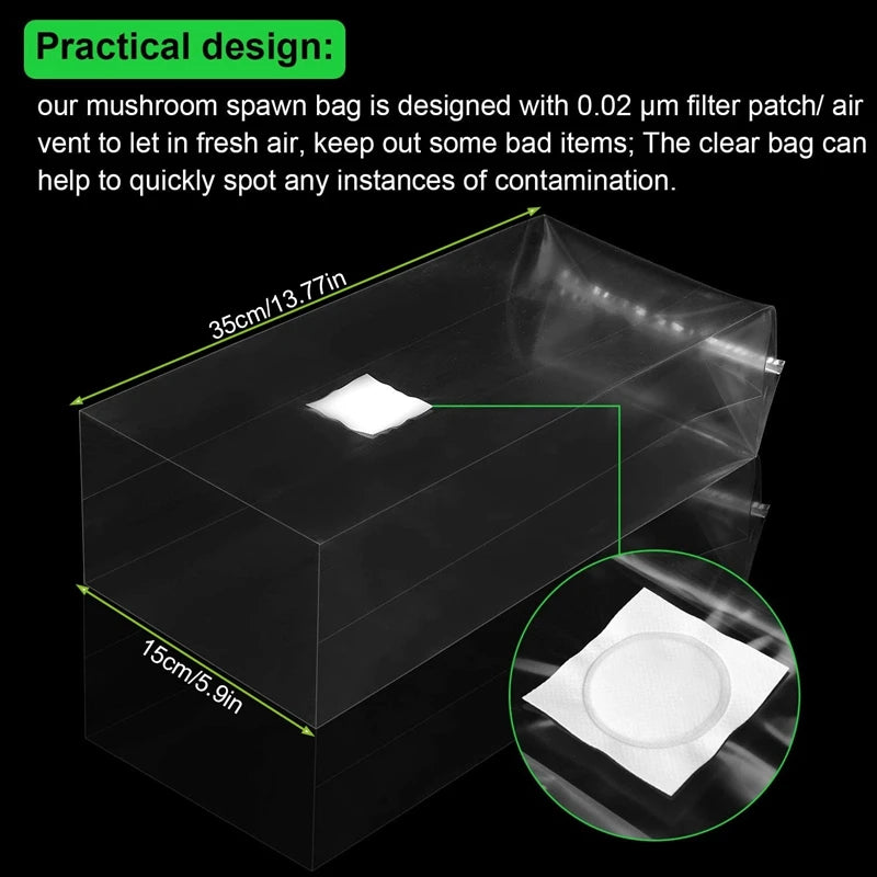 Cultivation Bags100Pcs Mushroom Growing Bag Spawn Bags Thick 6 Bags 5.9inchx13.8inch 0.2 Micrometre Filter