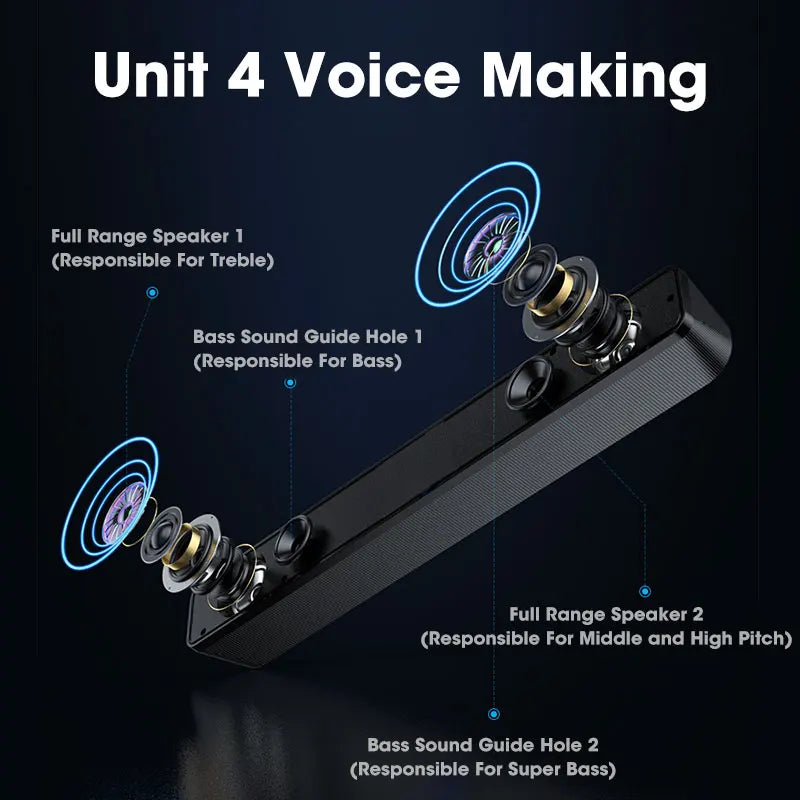 Bluetooth 4D Surround Sound System Home Cinema Computer Soundbar for TV Subwoofer Wired Stereo Powerful Speaker