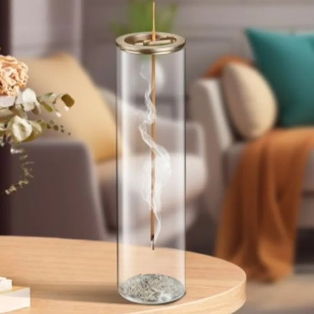 Cylindrical Shape Incense Stick Stand Transparent Minimalist Glass Incense Burner Zen Style Upside-Down Incense Holder
