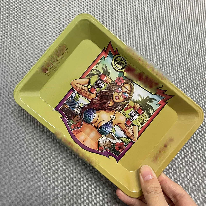 8x12.5cm Metal Tray Rolling Tobacco Container Smoking  Storage Tinplate Cigar Plate Tool Roller Case  Storage Trays