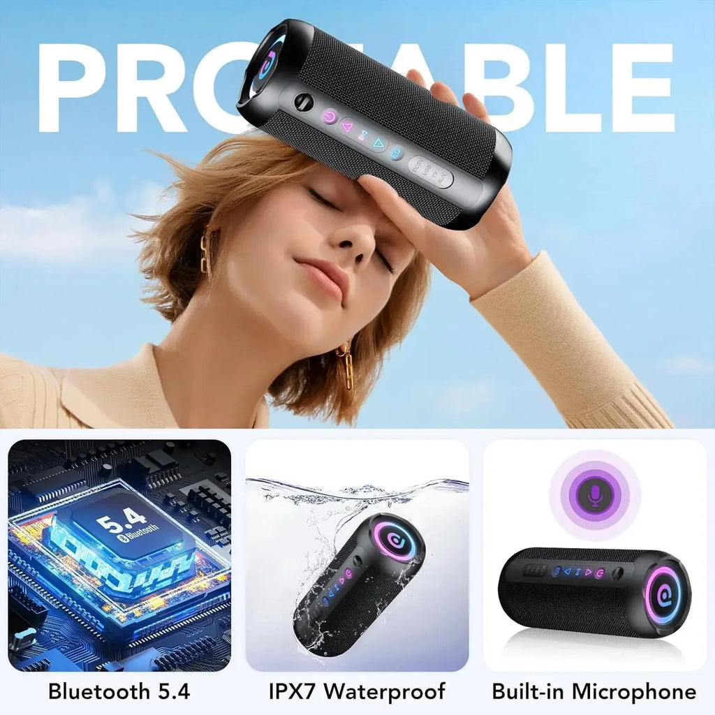 Bluetooth Speaker, Speakers Wireless Bluetooth 5.4 with 30H Playtime, BassUp, 30W Stereo Sound, IPX7 Waterproof Portable Speaker
