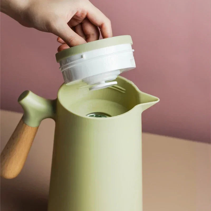1L European Style Insulated Kettle Household Hot Water Bottle Insulated Bottle Wooden Handle Large Capacity Warm Water Kettle