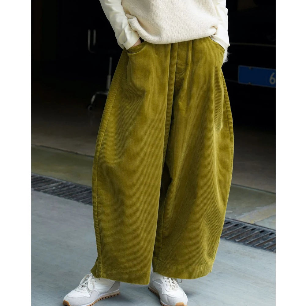 2025 Women Spring Fashion Big Wide Leg Pants Stretch High Waist Corduroy Pants Fashion Clothes 100% Cotton Pants Female Trousers