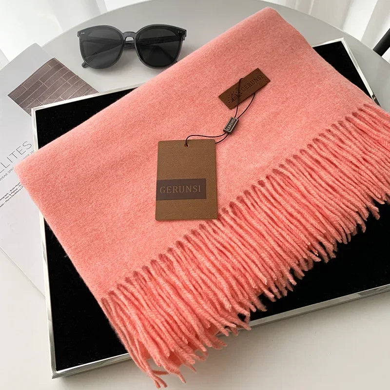 2024 Winter Cashmere Scarf Women Thick Warm Pashmina Shawls Wraps Solid Color Tassel Lady Blanket Echarpe Bufanda Hijab