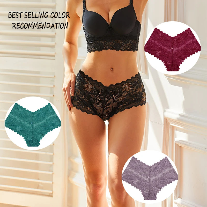 3pcs Women's Sexy Lace Bras for Women With Floral Edges seduction seamless briefs Exquisite Underwear  Comfort Underpants