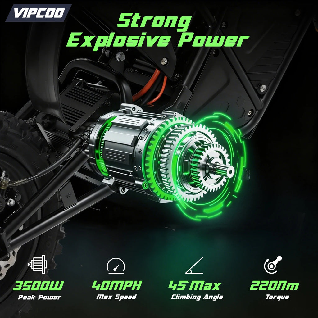 Electric Dirt Bike VIPCOO H3 3500W 48V23AH Electric Motorcycle Fat Tire Nitrogen Suspension E Dirt Bike for Teens and Adults