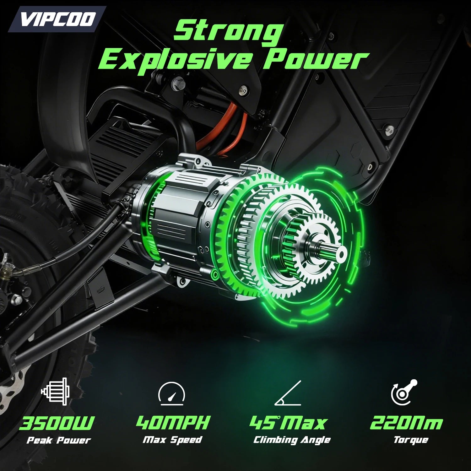 Electric Dirt Bike VIPCOO H3 3500W 48V23AH Electric Motorcycle Fat Tire Nitrogen Suspension E Dirt Bike for Teens and Adults