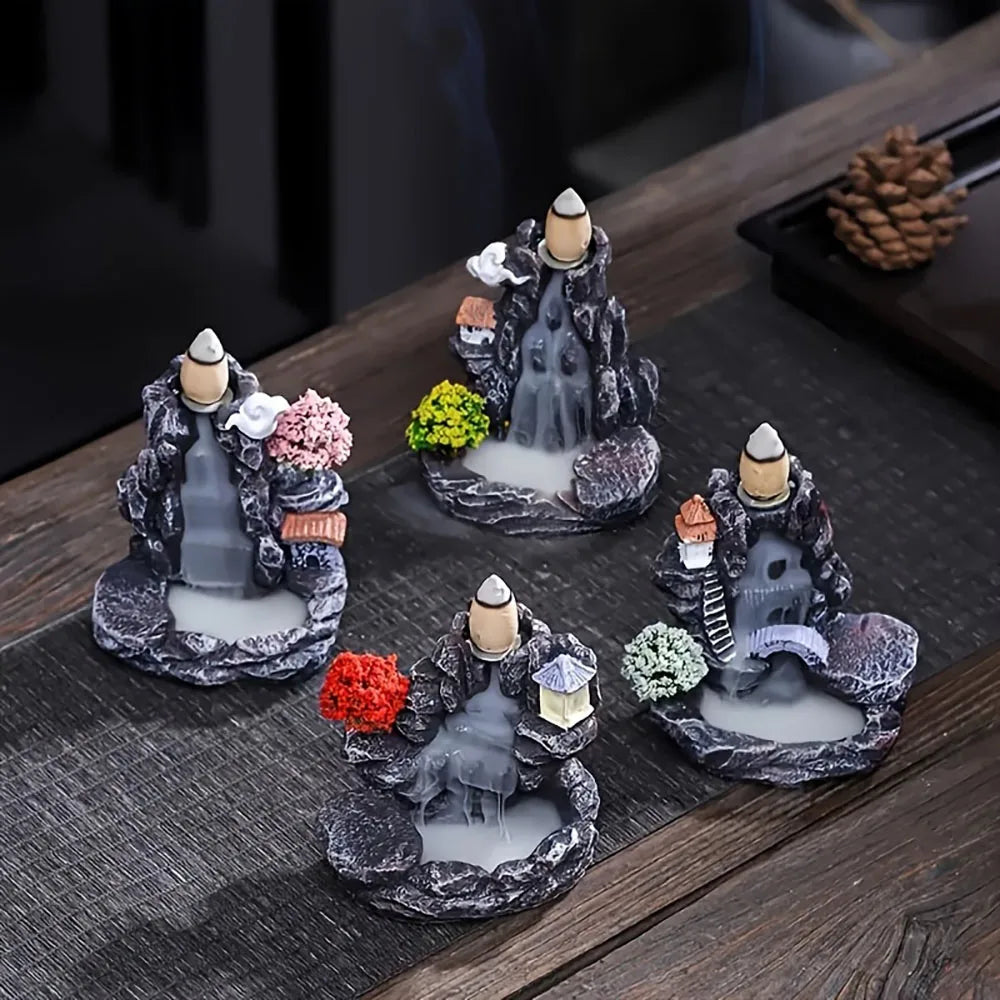 1Pc Unique Creative Mountain Waterfall Incense Burner, Backflow Aromatherapy Resin Waterfall Incense Burner, Statue Ornament Home Decoration Holiday Gift, Perfect Gift for Giving