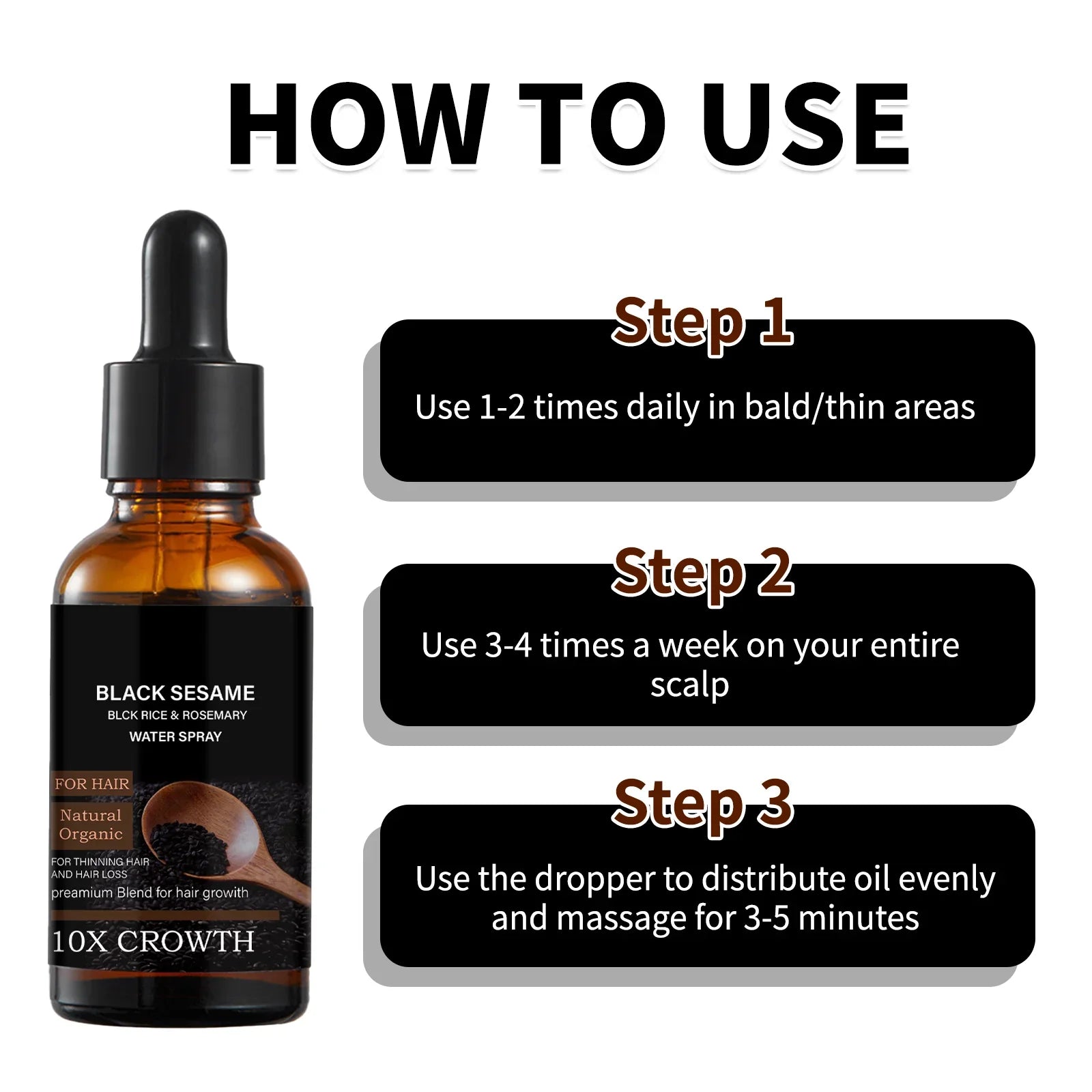Black Sesame Hair Growth Serum with Caffeine Ginger Extract 30ml Natural Scalp Nourishment Oil for Thinning Hair Stronger Roots