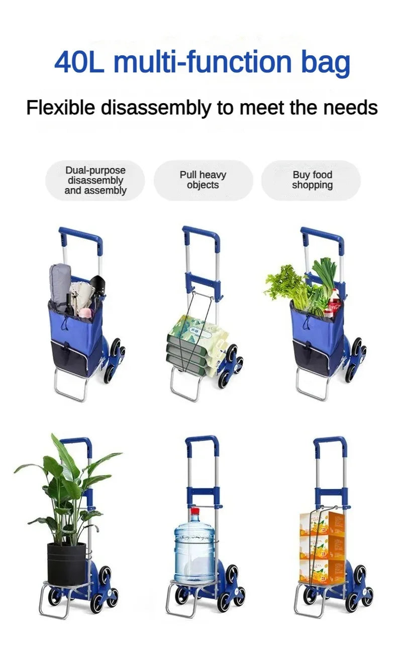 Electric Shopping Cart Folding Silent Outdoor Portable Stair Climbing Machine with Wheel Storage Bag Shopping Car Household Item