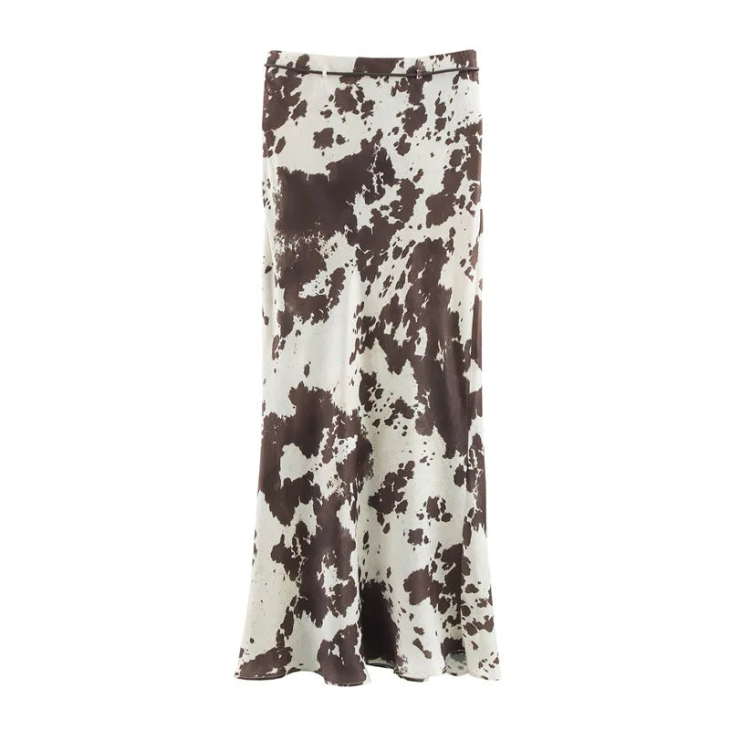 2025 Spring New Women's Fashion Middle Dress Animal Print Silk Satin Texture Midi Skirt Spring And Fall New Women's Clothing
