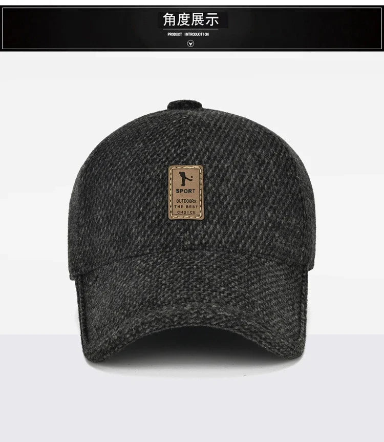 Baseball Cap Autumn Woolen Knitted Designer Men's Winter Cap Thicken Warm Hats with Earflaps Men's Brand Hats Dad Trucker Hats