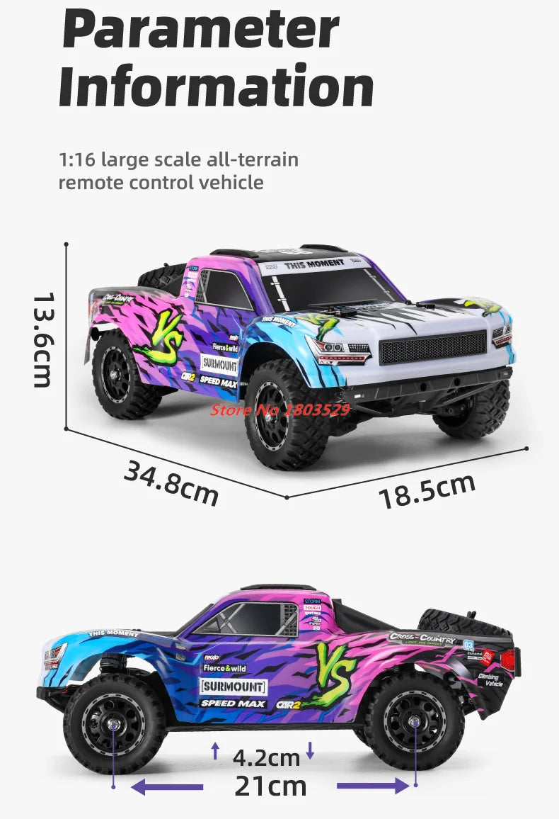 70KM/H Brushless RC Short Car 1/16 Brushless 4WD RC Short Course TruckIndependent SuspensionFull Ball Bearings Metal Driveshaft