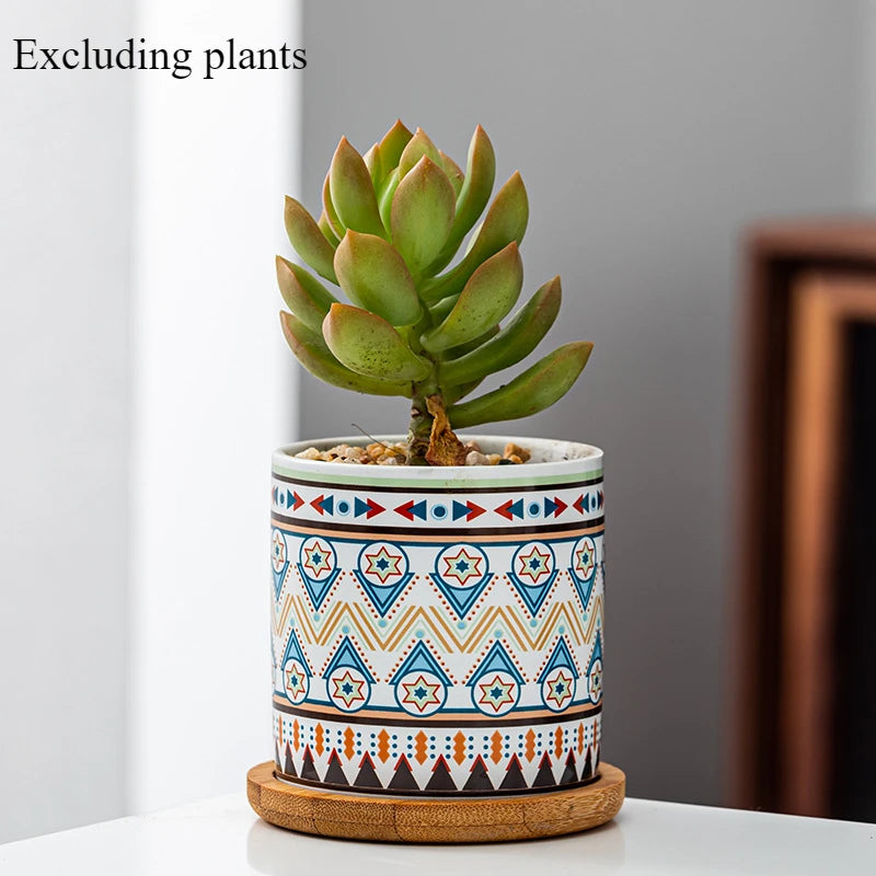 Circular geometric ceramic flower pot simple balcony garden succulent plant Phalaenopsis flower pot