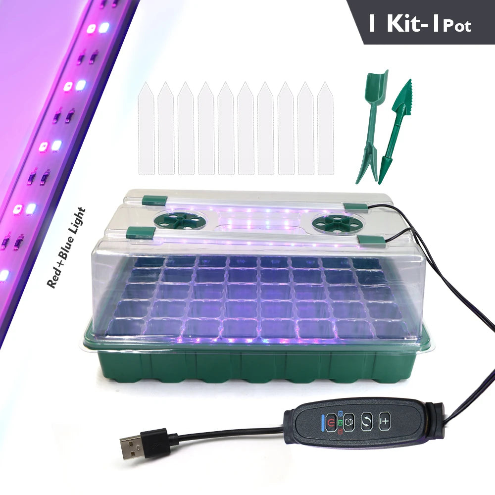 40/80 Cells Seed Starter Tray with 2 Long Strip Grow Light Seed Starter Kit with Humidity Dome for Home Garden Plants Cultivate