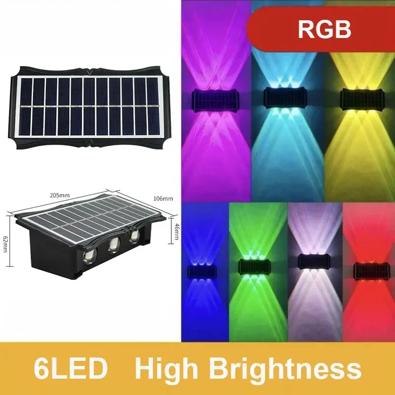 4/6/8LED Solar Wall Lamp Up and Down Luminous Lighting Outdoor Waterproof Decorative Light for Garden Balcony Yard Exterior Wall