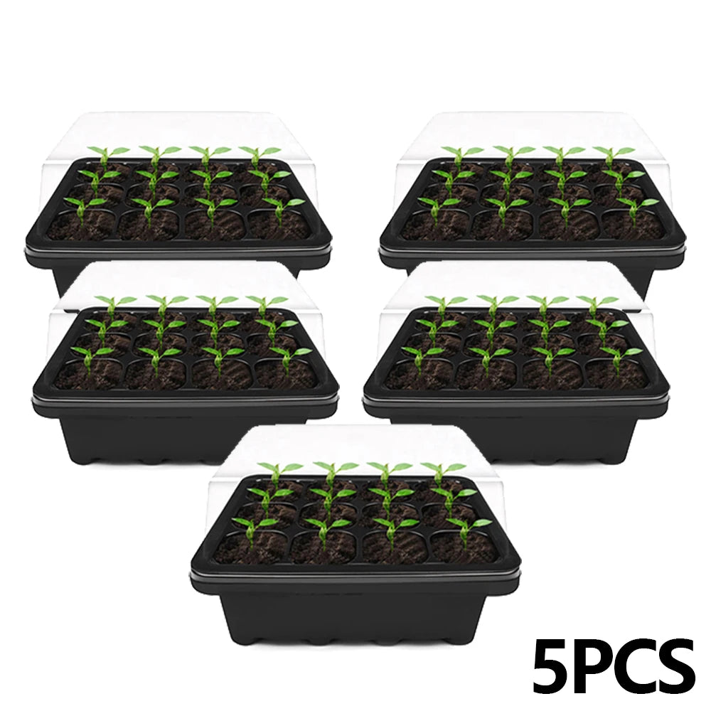 5Pcs Seed Propagator Tray Plastic Seedlings Trays with Transparent Cover Breathable Seedlings Germination Tray for Garden Indoor