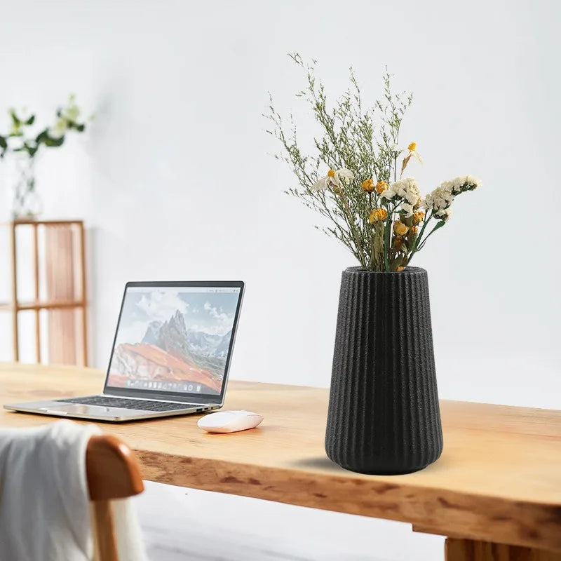 1PC Black Ceramic Vase Flower Ceramic  for Flowers Small Vase for Office and Living Room Home Decoration Ceramic Vase jarrones