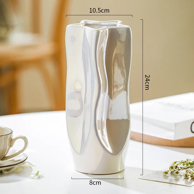 Ceramic Vase Flower Luxury Electroplated Silver Arrangement Irregular Porcelain Hydroponic Vase Ornament Interior Art Decoration