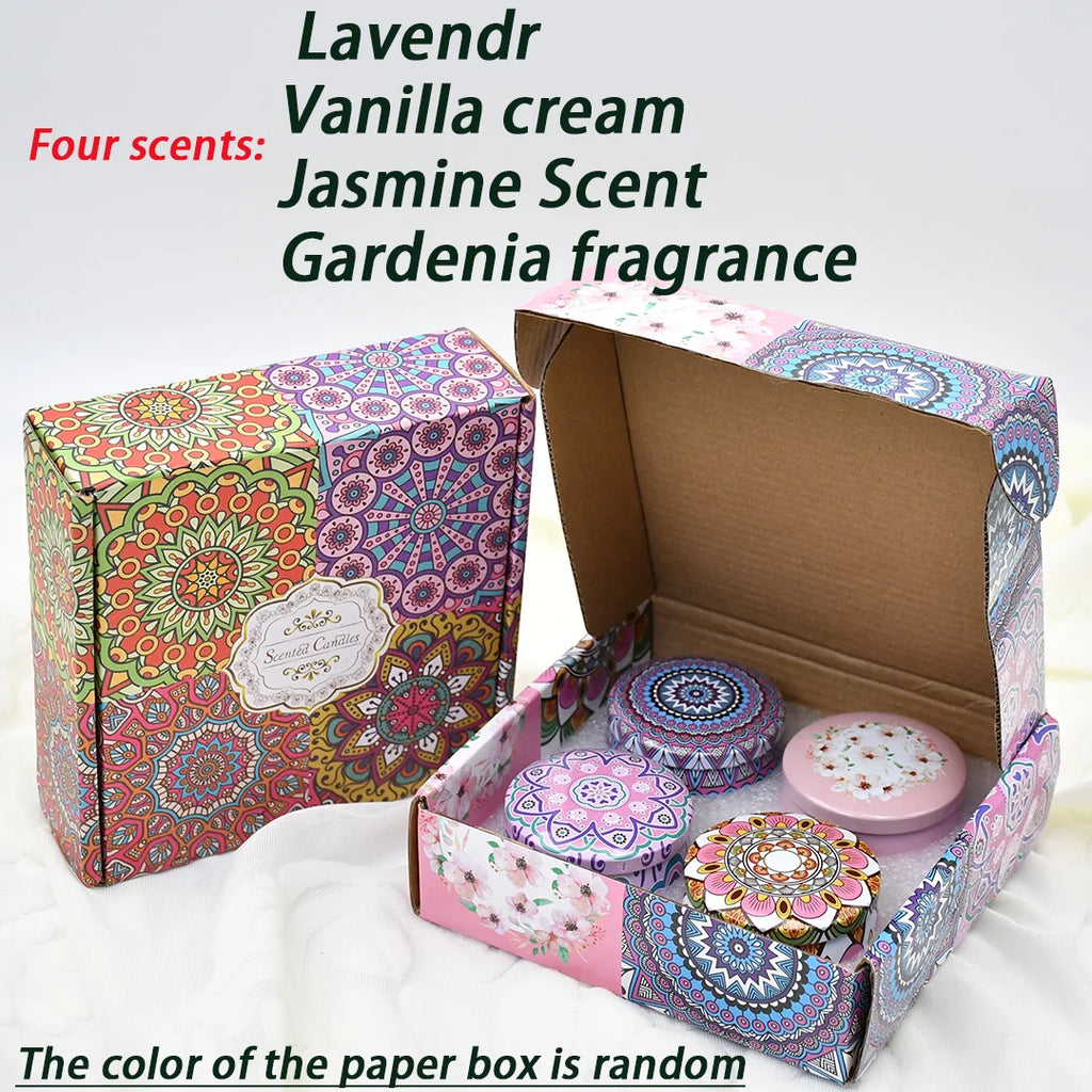 4Pcs/Box Scented Candle Set Gift Islamic Arabian Patterns Fragrance Candle Jar DIY Smokeless Couples Romantic Incense Candles