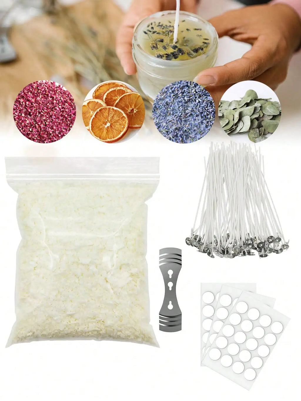 0.5LB Candle Making Kit Supplies, Soy Wax DIY Candle Making, With Soy Candle Wax, Candle Wicks, Fragrance Dried Flower