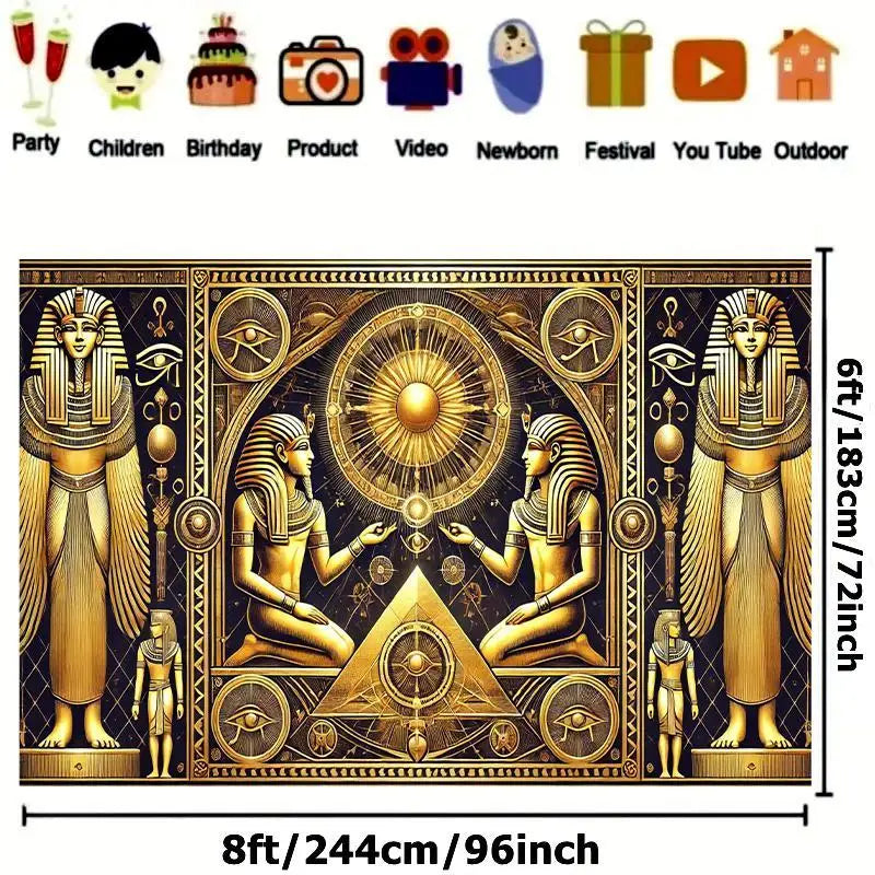 1 ancient Egyptian art party banner with pictographic symbols, designed in gold and black