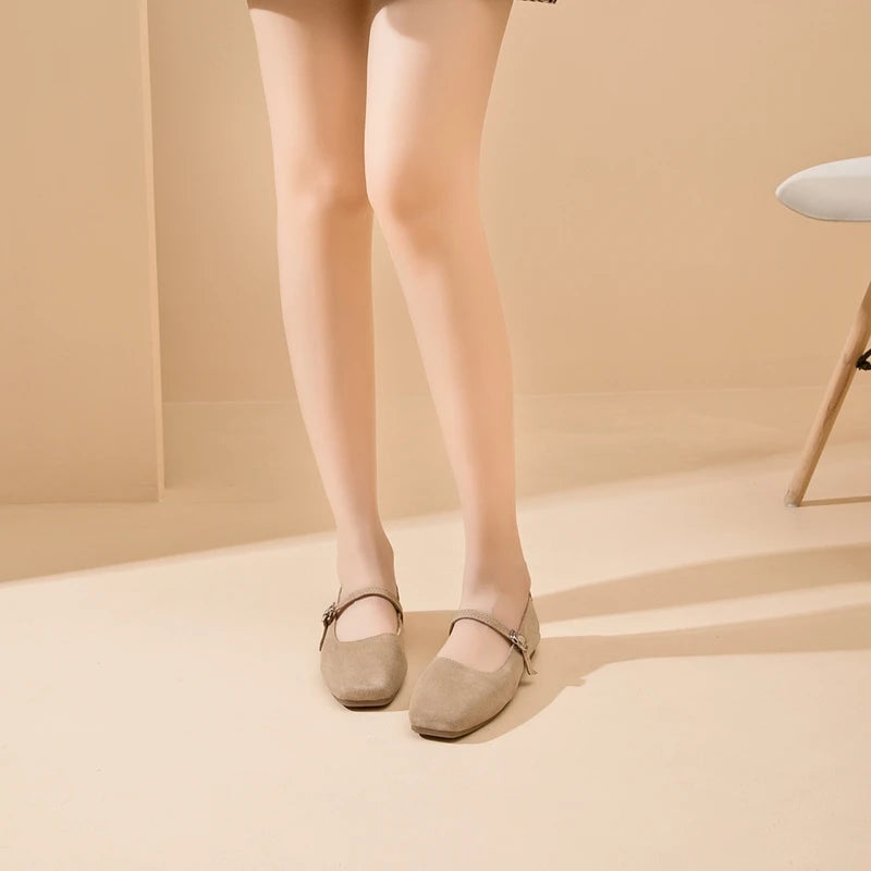 AIYUQI Mary Jane Women's Shoes 2026 New Suede Leather Non-slip Women Ballet Flat Shoes Square Toe Comfortable Female Shoes