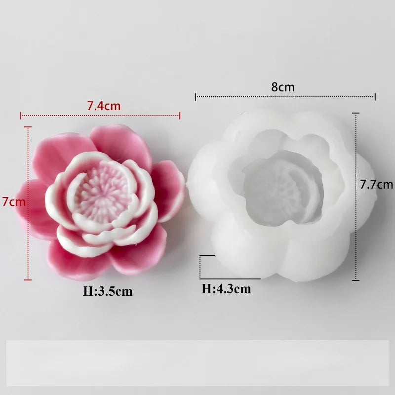 1pc New Lotus Rose Peony Candle Mold, 3D Flower Soap Gypsum Craft Resin Cement Silicone Mold, DIY Chocolate Cake Baking Supplies