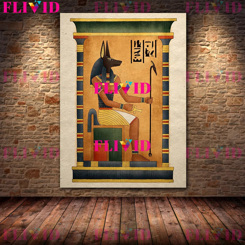 Ancient Egyptian Art Poster Print,Scarab,Anubis,Sekhmet,Horus Falcon,Ancient Gods Wall Art Canvas Painting,Home Decor Unframed