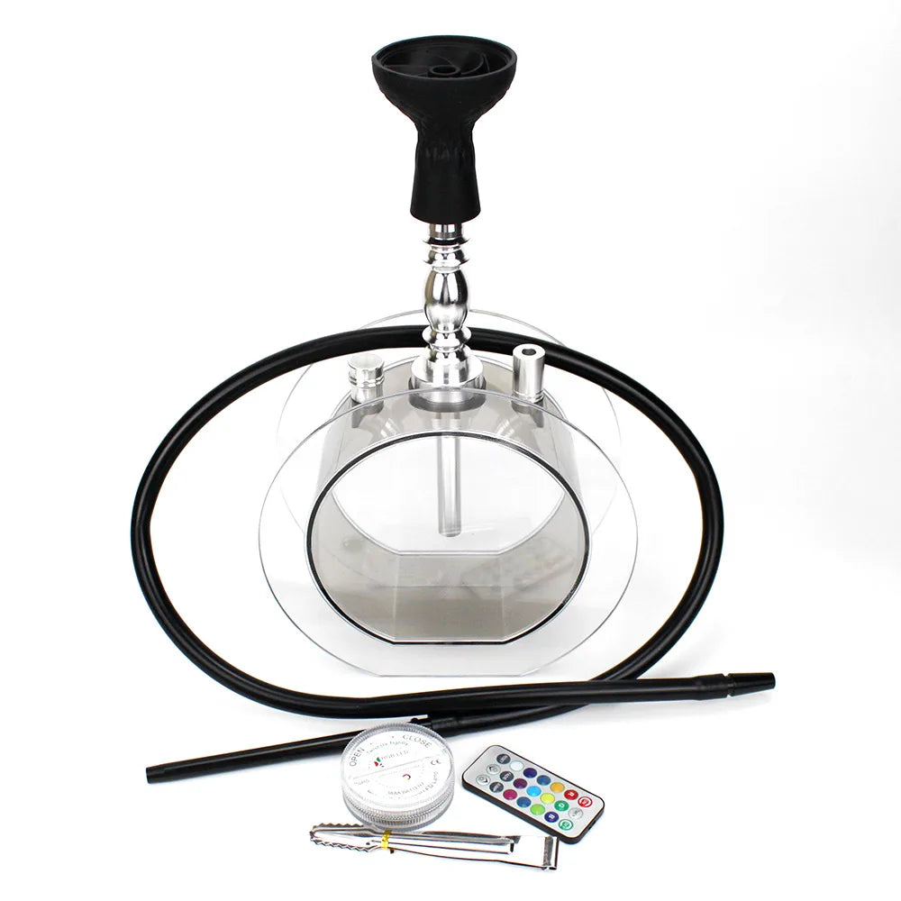 Circular Acrylic Hookah Set Large Arabic Shisha Single Pipe Silicone Bowl Narguile Chicha Bar KTV Portable Hookah Set