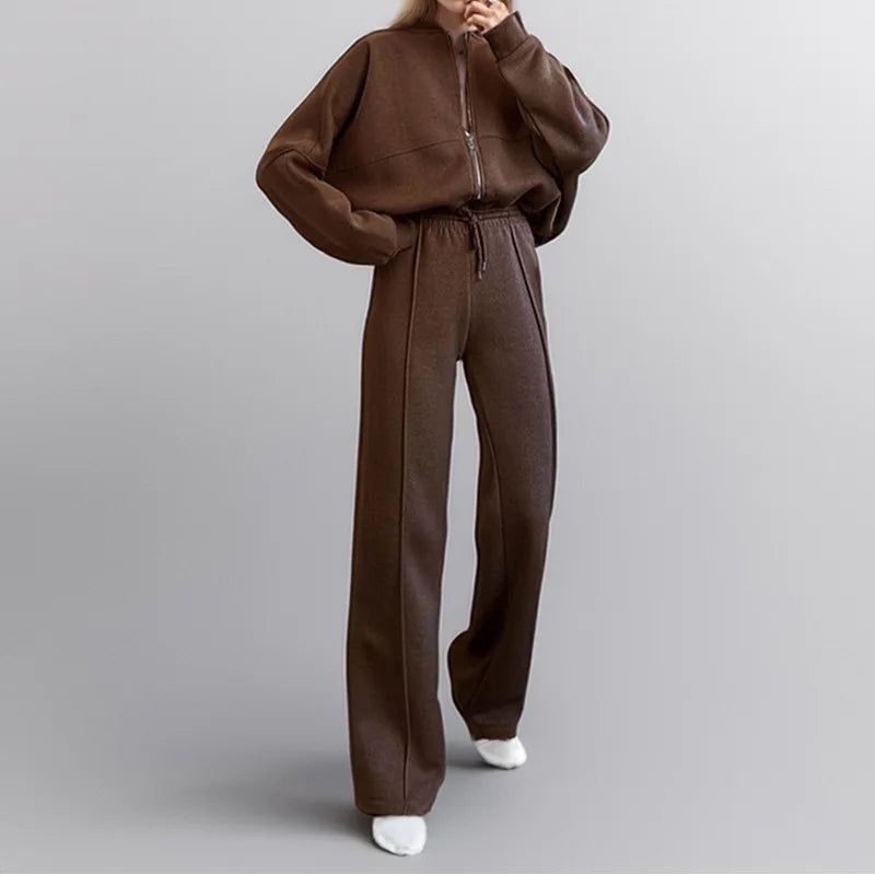 European American women's clothing autumn and winter suit new fashion solid color casual loose street sports sweater suit women