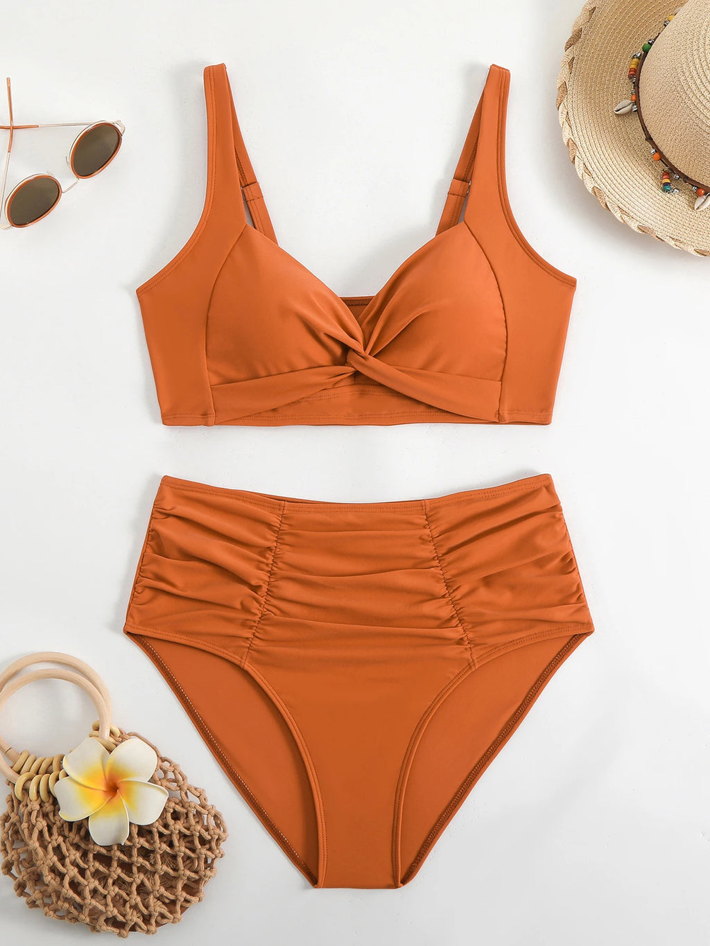 2025 New Solid High Waist Bikini Sets Swimsuit For Women Push Up Swimwear Female Two Pieces Bathing Suit Beachwear Swimming Suit