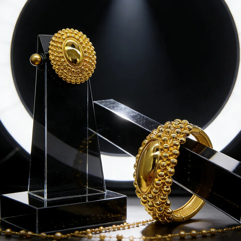ethiopian hand gold color bracelet bangles rings set for Women bracelet Rings Jewelry Gift Weddings party set