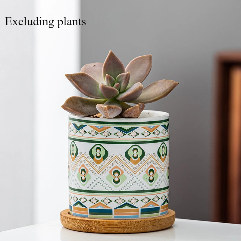 Circular geometric ceramic flower pot simple balcony garden succulent plant Phalaenopsis flower pot