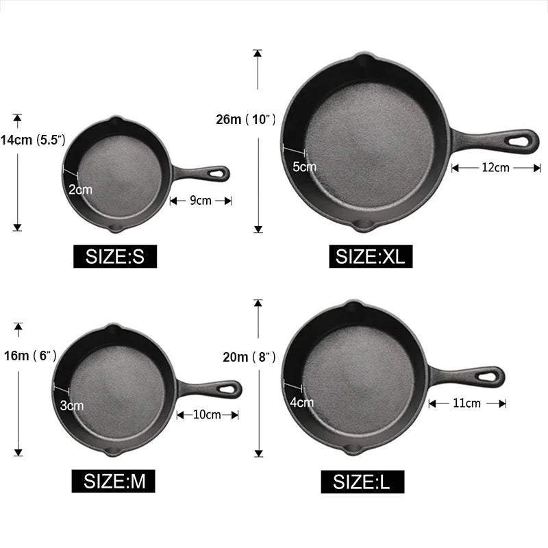 Cast Iron Frying Pan 14/16/20cm Non-stick Fried Steak Pot Egg Pancake Skillet for Gas Induction Cooker Universal Cookware