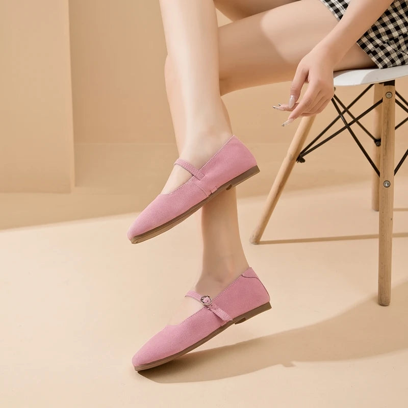 AIYUQI Mary Jane Women's Shoes 2026 New Suede Leather Non-slip Women Ballet Flat Shoes Square Toe Comfortable Female Shoes